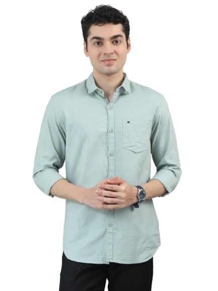 Image of COOL COLORS Men's Solid Slim Fit Casual Shirt | Breathable Soft Fabric | Spread Collar | Stylish Modern Comfort | Office, Party, Weekend Essential