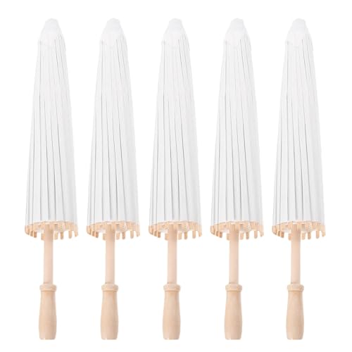 Parapluies en papier blanc non peints et personnalisables de 60 cm, lot de 5