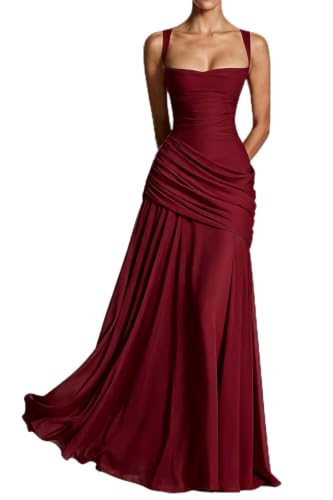 Nxtwill Women's Elegant Bodycon Corset Ruched A-Line Maxi Formal Dress | Wedding Guest,Evening Gown,Prom,Cocktail,Bridesmaid,Black Tie,Long,Sleeveless,Square Neck,Hoco,Spaghetti Straps
