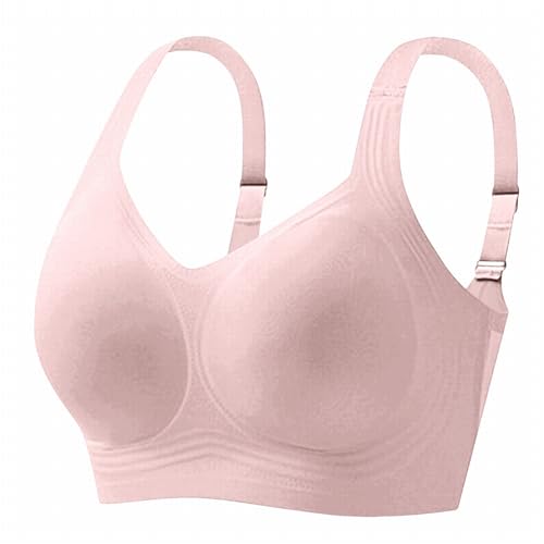 DUHGBNE Women's Bras Gel Bras for Women UK Full Coverage No Underwire Seamless Plunge Comfort Everyday Tshirt Bra Ladies Non Wired for Sagging Breasts Pink