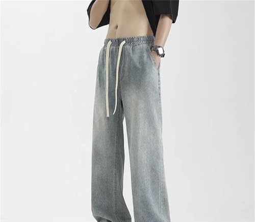 Mens Jeans Summer Thin Loose Wide Leg Drawstring Straight Vintage Wash Denim Pants Streetwear2