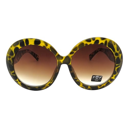 Pop Fashionwear Retro Oversized Fashion Round Sunglasses Brown Orange Gradient Frame, Gradient Lens2