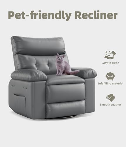 Sillón reclinable clásico piel gris miniatura 5