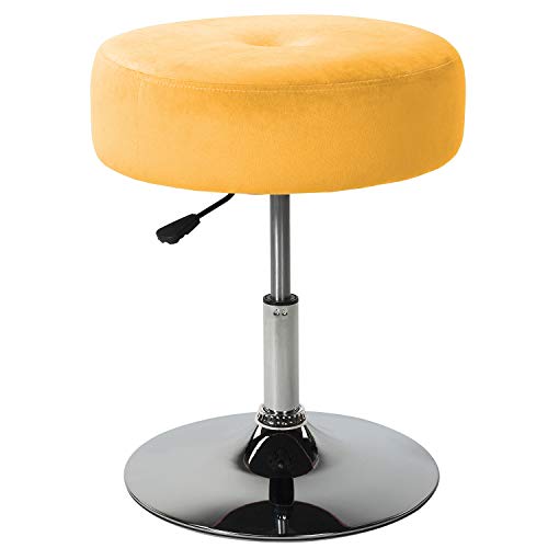 Art Leon Vanity Stool Large, Modern Velvet Upholstered Makeup Vanity Stool, Adjustable Height Swivel Stool with Metal Base Round Ottoman for Bathroom Bedroom Desk (Yellow) - Thumbnail 7