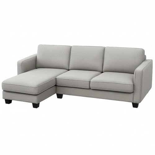 Image of FURNY Arlo 4 Seater Fabric LHS L Shape Sofa Set (Light Grey) Premium Velvet Finish | Ideal of Living Room