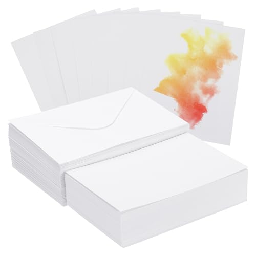 PATIKIL 50 Sets Pure Cotton Watercolor Cards 140lb/300 GSM Postcards with Envelopes for Art Painting Creative Thank Notes, 4x6 Inch