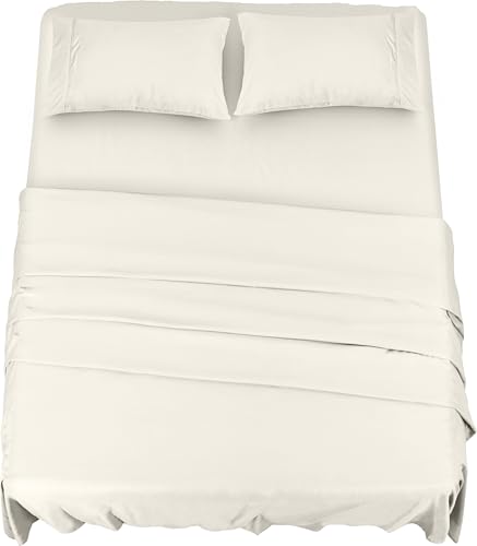 Image of Utopia Bedding 4-Piece Bed Sheet Set, 180 x 200 cm, Ivory | 1 fitted sheet 180 x 200 cm, 1 flat sheet 270 x 290 cm and 2 pillowcases 50 x 75 cm, Oeko-Tex certified, polyester microfibre