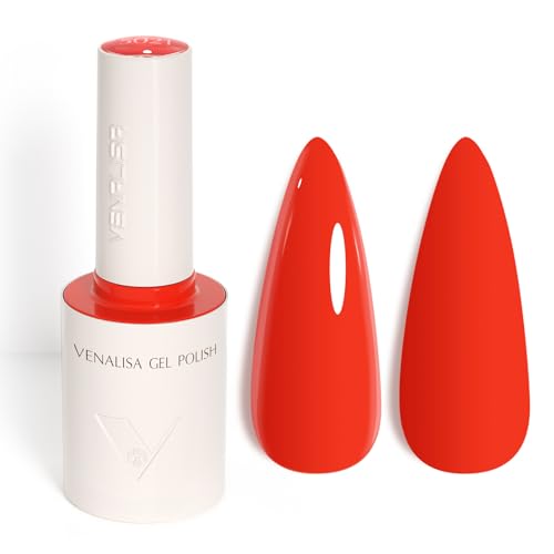 Venalisa Gel Nail Polish Coral Red 10ml Stylish Round Bottle with Top Label Showing Color and Number UV Gel Polish for Stunning Nail Art Design 5021
