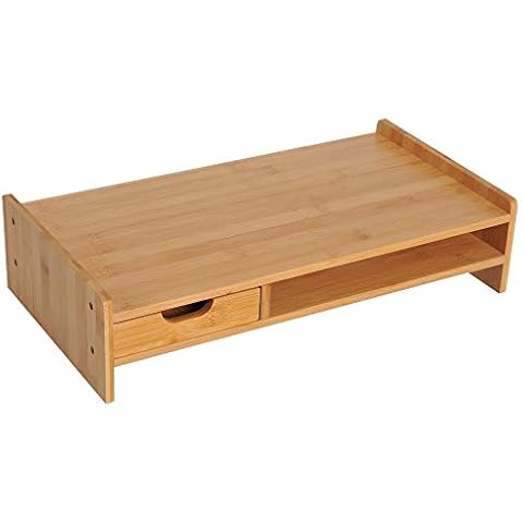 HOMCOM Bamboo Monitor Riser with Drawer Cover