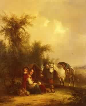 Peinture à l'huile tableau William Shayer Resting Along The Trail reproduction toile 12x16