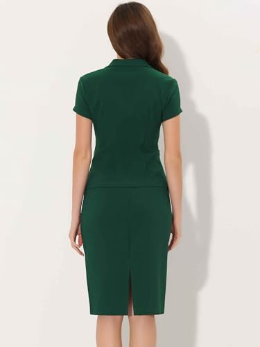 Allegra K Women's Business Skirt Suit Set Work Office Short Sleeve Blazer Jacket Pencil Skirt4