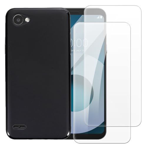 Shantime Funda con 2 Piezas Protector Compatible con LG Q6, Carcasa Antigolpes y Cristal Templado Protección Completa(Negro)
