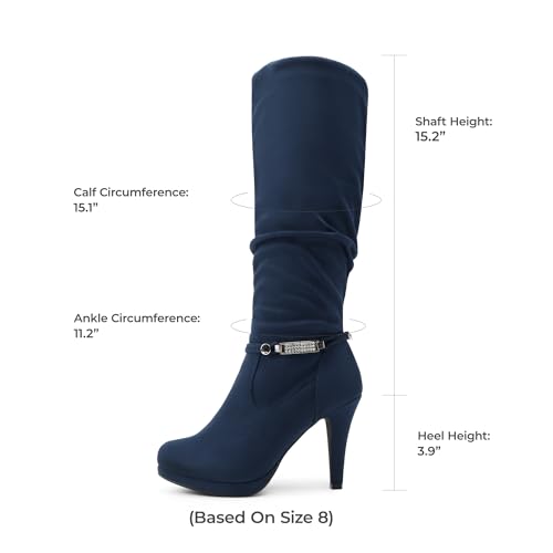 DREAM PAIRS Women's Knee High Platform Heel Boots,Size 9.5,Navy-N,SARAH