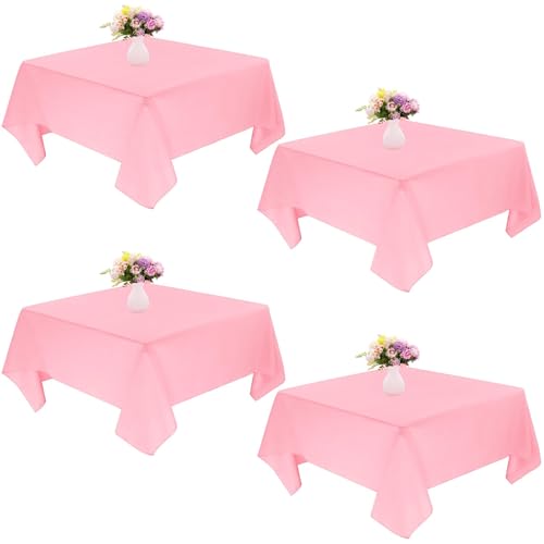 JALANCY 4 Pack Square Table Cloth 52x52 Inch Pink Tablecloth Machine Washable Fabric Polyester Table Cover for Dining, Buffet Parties, Picnic, Events, Weddings and Restaurants（Pink）