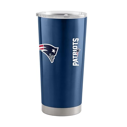 Image of New England Patriots NFL 20oz Stainless Steel Insulated Tumbler, Slider Lid | Officially licensed Patriots drinkware; double-wall vacuum construction; cupholder compatible; BPA-free; hand wash only