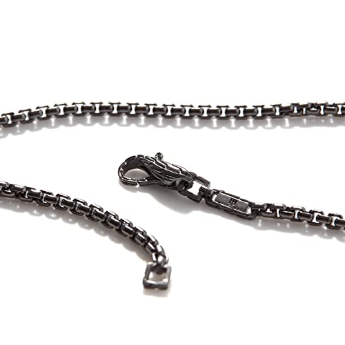 Men's Classic Chain Silver 2.7Mm Box Chain Necklace With Satin Matte Black Rhodium, Size 24 #TOP2