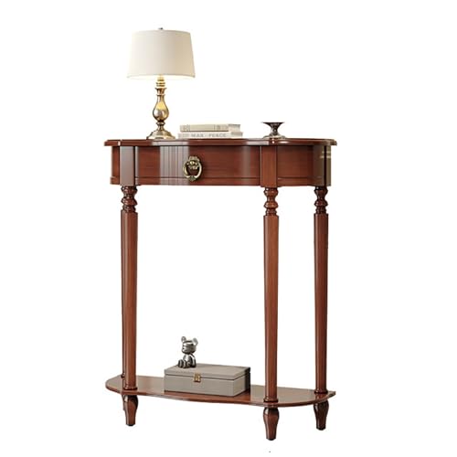 Cxlly Solid Wood Demilune Console Table, American Farmhouse Entryway with Drawer, Narrow Sofa & Hallway Accent for Living Room, Vintage Style Home Decor(Brown,80x30x90cm/31x12x35)