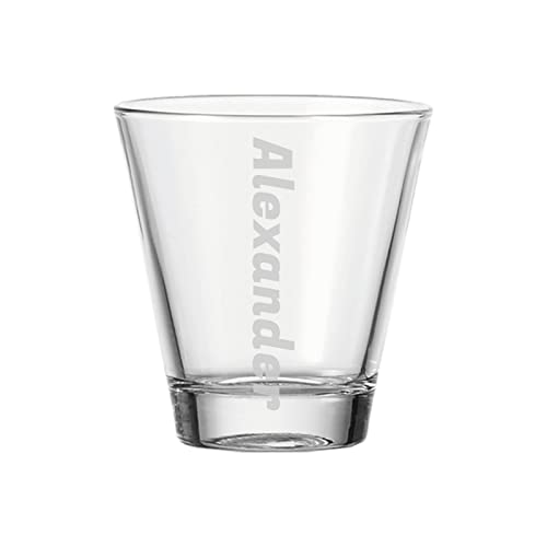 LUXENTU Trinkglas mit Gravur, 215 ml, Universalgläser mit personalisierter Namensgravur für Kinder & Erwachsene, Spülmaschinengeeignet, Name quer, 1 Stück