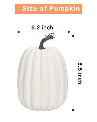vensovo 8 Inch Large White Pumpkins for Decorating - 2PCS Big White Foam Decorative Pumpkins for Fall Decor, White Paintable Artificial Pumpkins Perfect for Halloween Decor Thanksgiving Decor