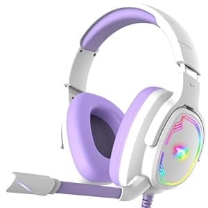 Gaming Headset for PS5, PS4, PC, Mac, Switch, Xbox Series, Surround Sound RGB Gaming Headphones with Noise Canceling Microphone, 50mm Dynamic Drivers, 3.5mm Audio Jack(Purple)
