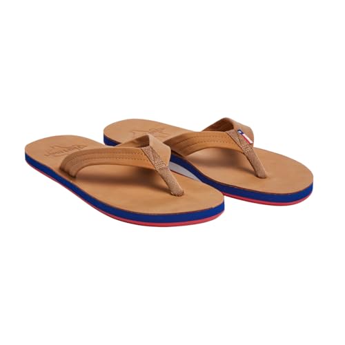 Image of Hari Mari- Fields- Men's Nubuck Leather Flip Flops with Colorful Outsole- No Break Ins, Firm Arch Support, Soft Squeeze Eva Midsole and Beveled Edge to Reduce Tripping