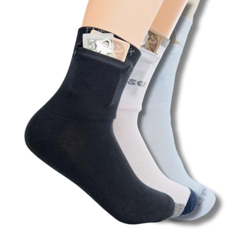 Zipper Sock Wallet (3 Pack) - Cotton/Polyester - Fits shoe size 6-13 Black, White, Gray