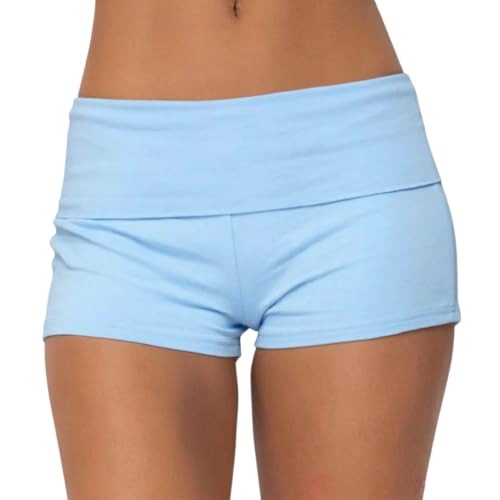 Image of Women Fold Over Mini Shorts Y2K Lounge Pajama Bottoms Low Rise Booty Shorts