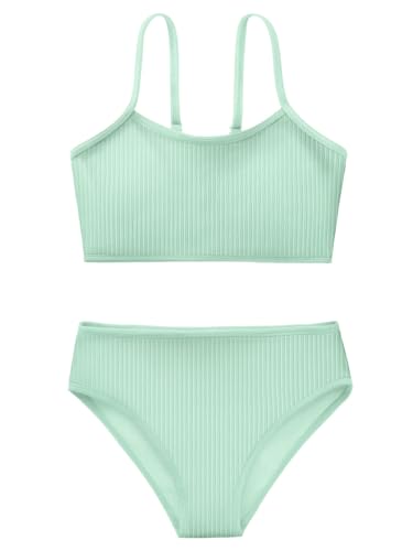 Image of Girl's 2 Piece Swimsuit Solid Spaghetti Strap Bikini Sets Beach Bathing Suit Swimwear for Teen Kids