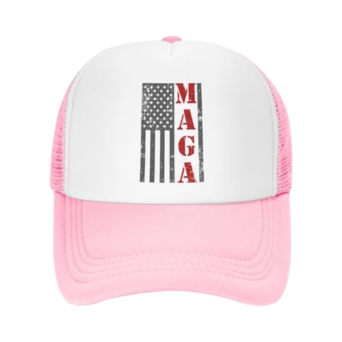 America Great Again MAGA Red Vintage Gifts Pink Mesh Baseball Cap Hip Hop Hat Washable Cotton Adjustable Dad Hat for Unisex