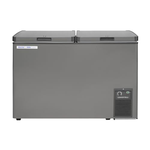 Image of Voltas 320 Litre, 4 star, Convertible Double Door Chest Freezer, Uni Directional Rollers, UV graded plastic (VOLTAS CVF320DA4-P-PL, White)