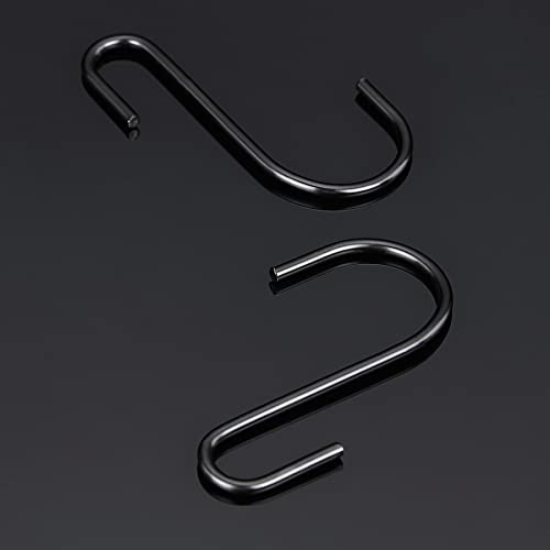 Rivexy 20 Pack 2.4" Black S Hooks for Hanging Heavy Duty, Jean Hooks for Closet, S Hooks for Hanging Plants & Pots, S Shaped Hooks, Utensils, Pots & Pans, Clothes, Bags, Towels