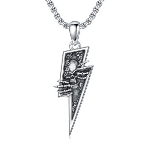 PROESS Skull Necklace 925 Sterling Silver Sun and Moon/Claddagh/Raven Necklace Skeleton Pendant Skull Jewelry Gifts for Women Men for Birthday Christmas