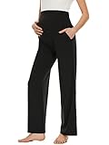 Ecavus Women's Maternity Wide/Straight Versatile Comfy Palazzo Lounge Pants Stretch Pregnancy Trousers with Pockets