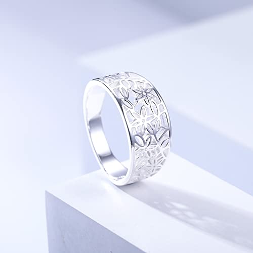925 Sterling Silver Flower Pattern Leaf Filigree Daisy Ring Vintage Style Wedding Band Jewelry for Women Size 4-124