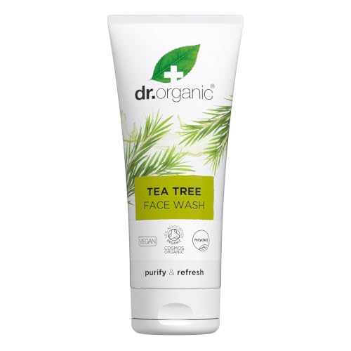 Dr Organic Tea Tree Face Wash Cleansing Purifying Mens Womens Oily Skin Natural Vegan Cruelty-Free Paraben & SLS-Free Organic Recycled & Recyclable Organic 200ml Packaging may vary