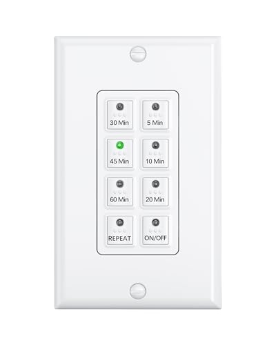 BN-LINK Countdown Digital Wall Timer Switch for Exhaust Fan with Push Button 5-10-20-30-45-60mins,...