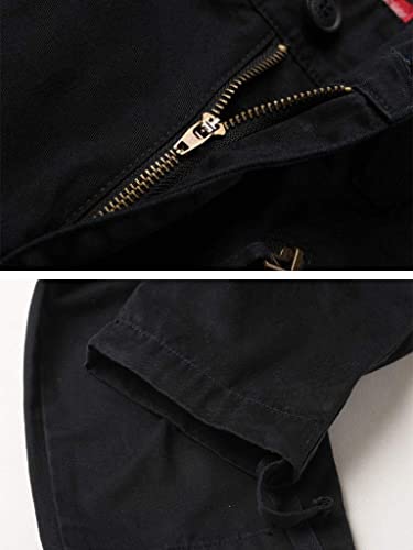 siyecaoo Damen Cargohose Winter Warm Fleece Gefüttert Baumwolle Wanderhose Multi Taschen Outdoorhose Workwear Reißverschluss Armee Militär Relaxed-Fit Trekkinghose Black 4-Tag 34