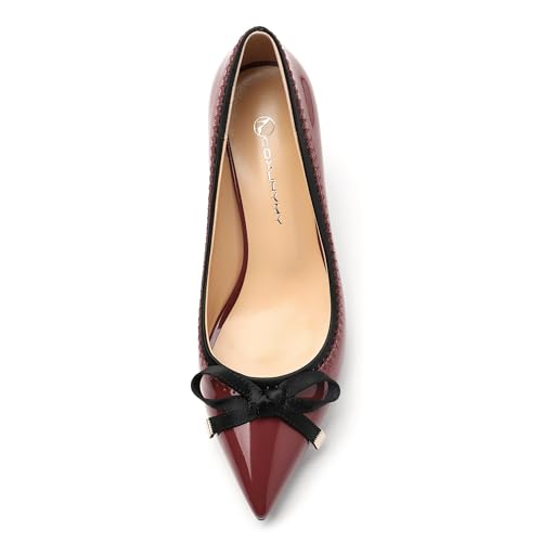 Womens Bow Mid Stiletto Pumps Sexy Patent Pointed Toe Evening Wedding Stiletto Mid Heel Pumps Dress Shoes 2.5 Inch3