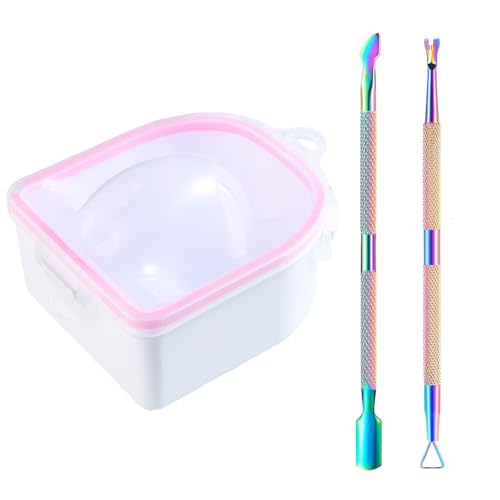 Nail Soaking Bowl 1PCS Soak Off Gel Polish Dip Powder Remover Manicure Bowl for Hand with Stainless Steel Cuticle Peeler Cuticle Pusher Acetone for Acrylic Nail Supplies (Nail Polish Removers Kit1)
