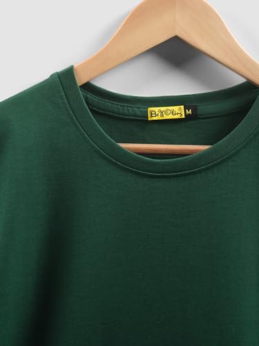 Image of BEYOUNG Cotton Regular Fit Plain T-Shirt for Men | Flexible Round Neck | Casual T-Shirt | Solid T-Shirt | Half-Sleeves | Stylish T-Shirt