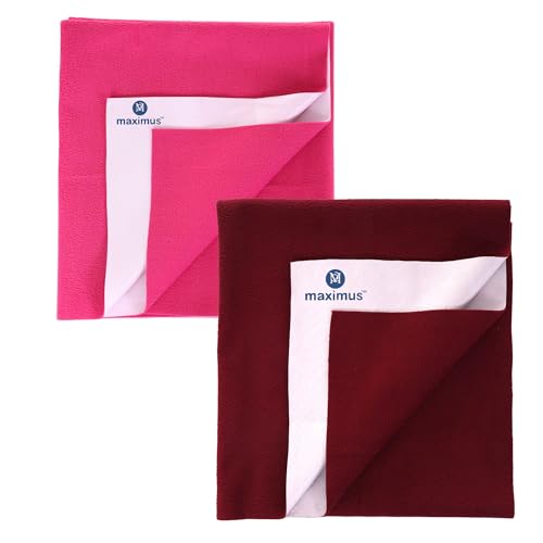 Image of Maximus Waterproof Quick Dry Sheet for Baby Pack of 2 | Bed Pad Extra Absorbent Washable Matress Protector | Baby Bed Protector Sheet for Toddler Children (70x50 cm) (Pink and Maroon, Small)