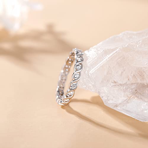 SHINYSO Silver Wedding Bands for Women Round Cubic Zirconia CZ Dainty Stackable Engagement Rings for Women Size 4-102