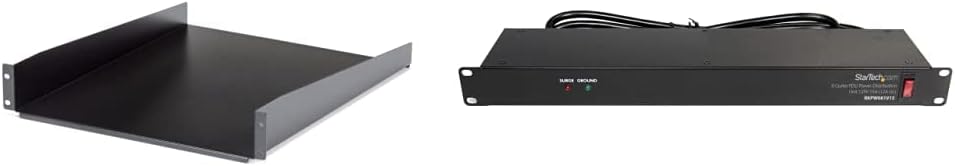 StarTech.com 2U Server Rack Shelf - Universal Rack Mount Cantilever Shelf & .com 8 Outlet Horizontal 1U Rack Mount PDU Power Strip
