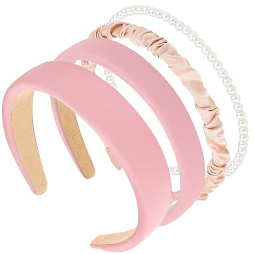 Hapdoo Pink Pearl Headband, Pink Headbands for Women 4pcs Pearl Headband Set for Girls, Fashion Bridal Wedding Hair Accessories Hair Hoop