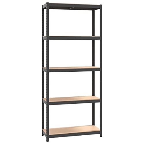 vidaXL 5-Layer Shelves: Anthracite Steel&Engineered Wood Bookcase, Durable Storage Unit with Industrial Style, Suitable for Home & Office