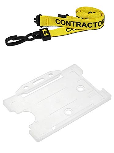 Identity-Plus: Yellow Pre-Printed Contractor Lanyard (Metal Lobster Clip, Safety Breakaway Point) with Clear Landscape Card Holder (100)