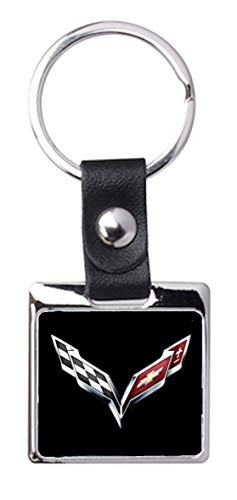 Porte-clés Acier/Simili Cuir So Chic - Corvette (Noir)