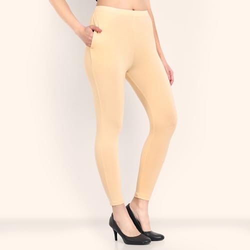 Image of ONE SKY Women Ankle Length Leggings | Premium Cotton Modal Spandex Blend | High Waist Stretchable & Bio-Washed Fabric | Colour-Lock | Ethnic Leggings for Women