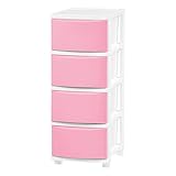 IRIS USA Plastic Drawer Storage Organizer, 4-Drawers, for Classroom Art Supplies Bathroom Dorm Bedroom Laundry Room, Slim Narrow, White Frame with Matte Pink Front Panels