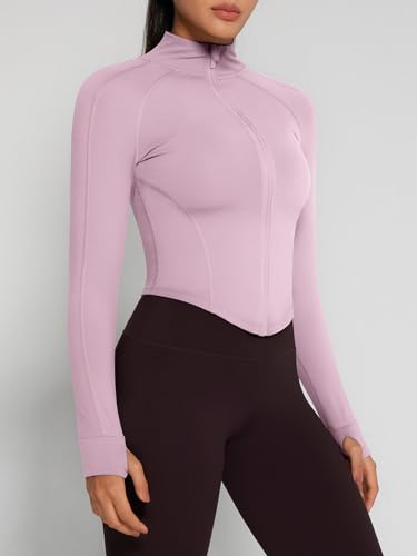 Image of GYM RAINBOW Womens Snatched Workout Jackets Lightweight Zip Up Slim Fit Gym Track Athletic Jackets with Thumb Holes
